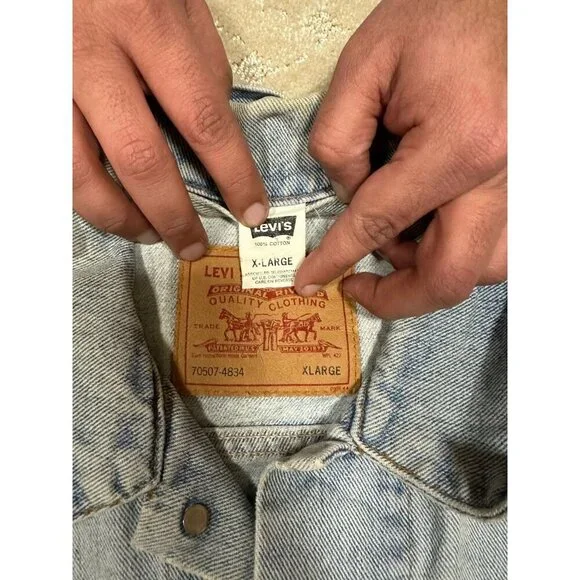 Levi's Denim Jacket Men's XL Light Wash Harley-Davidson Back Patch Biker Custom - Picture 5 of 5